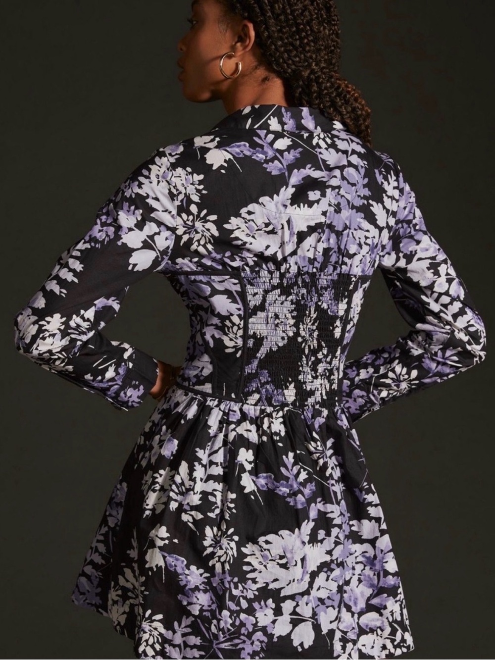 By Anthropologie Purple Floral Corset Collared Shirt Dress Size 8 - Picture 3 of 10